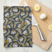 Modern Floral Navy Blue Coneflower Daisy Botanical Theedoek (Quarter Fold)