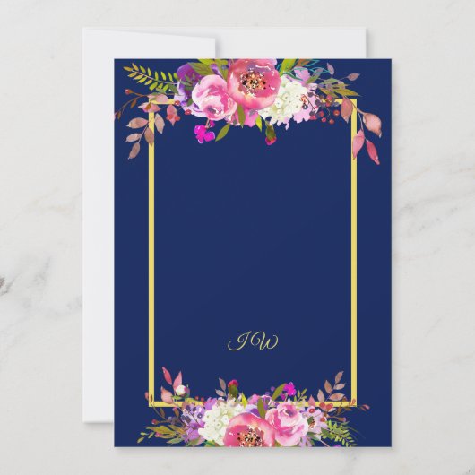 Modern Floral Navy Blue Gold Vrijgezellenfeest Kaart (Achterkant)