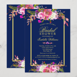 Modern Floral Navy Blue Gold Vrijgezellenfeest Kaart