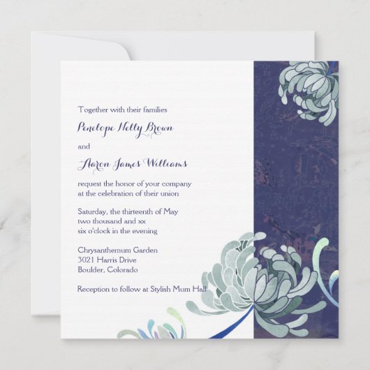 Modern Floral Navy Blue Wedding Kaart (Achterkant)