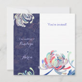Modern Floral Navy Blue Wedding Kaart (Voorkant)