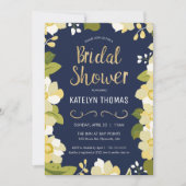 Modern Floral Navy & Gold Vrijgezellenfeest Kaart (Voorkant)