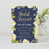 Modern Floral Navy & Gold Vrijgezellenfeest Kaart (Staand voorkant)