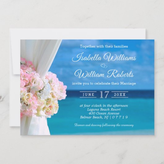 Modern Floral Ocean Beach Summer Wedding Kaart (Voorkant)