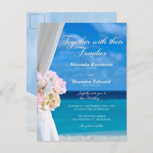 Modern Floral Ocean Beach Summer Wedding Uitnodiging Briefkaart (Voorkant / Achterkant)