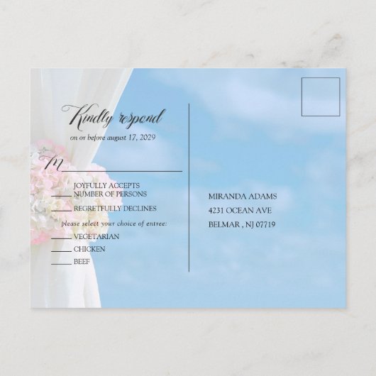 Modern Floral Ocean Beach Summer Wedding Uitnodiging Briefkaart (Achterkant)