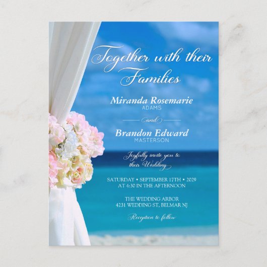 Modern Floral Ocean Beach Summer Wedding Uitnodiging Briefkaart (Voorkant)