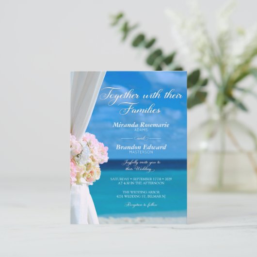 Modern Floral Ocean Beach Summer Wedding Uitnodiging Briefkaart (Staand voorkant)