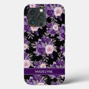 Modern Floral Paars Black Case-Mate iPhone Case
