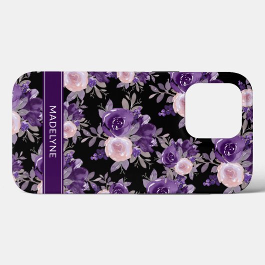 Modern Floral Paars Black Case-Mate iPhone Case (Achterkant (horizontaal))