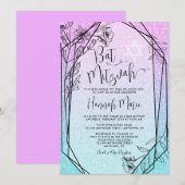 Modern Floral Paars Blauwgroen Faux Glitter Bat Mi Kaart (Voorkant / Achterkant)