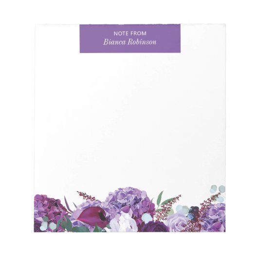 Modern Floral Paars Botanical Personalized Notitieblok (Voorkant)