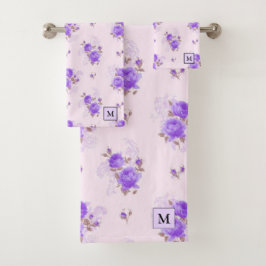 Modern Floral Paars Roos Bad Handdoek