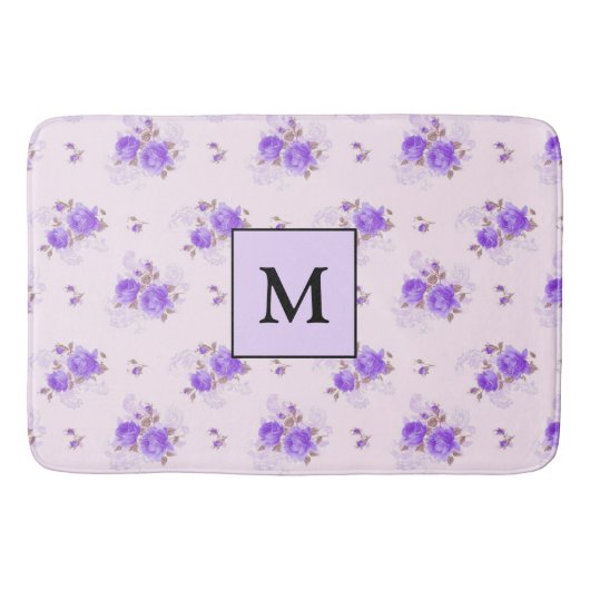 Modern Floral Paars Roos Badmat (Voorkant)