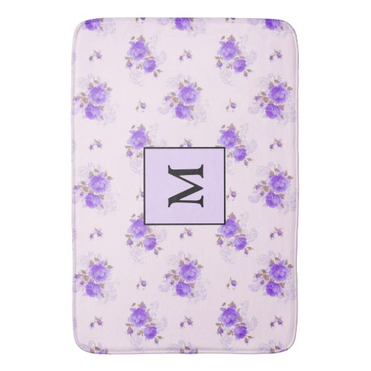 Modern Floral Paars Roos Badmat (Voorkant Verticaal)