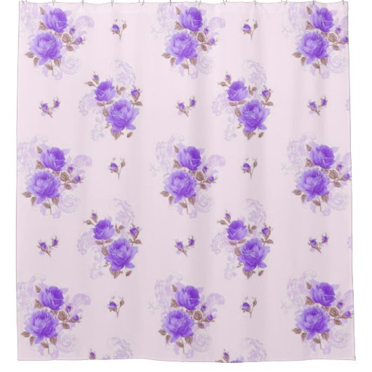 Modern Floral Paars Roos Douchegordijn (Voorkant)