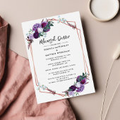 Modern Floral Paarse bruiloft repetitie diner Kaart