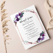 Modern Floral Paarse bruiloft repetitie diner Kaart