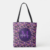 Modern Floral Pansies Pattern Paars Monogram Tote Bag (Achterkant)