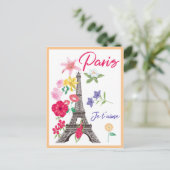 Modern Floral Paris je t'aime Eiffel Tower Travel Briefkaart (Staand voorkant)