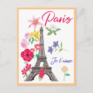Modern Floral Paris je t'aime Eiffel Tower Travel Briefkaart