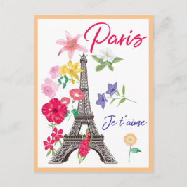 Modern Floral Paris je t'aime Eiffel Tower Travel Briefkaart