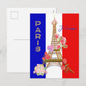 Modern Floral Paris je t'aime Eiffel Tower Travel Feestdagenkaart (Voorkant / Achterkant)