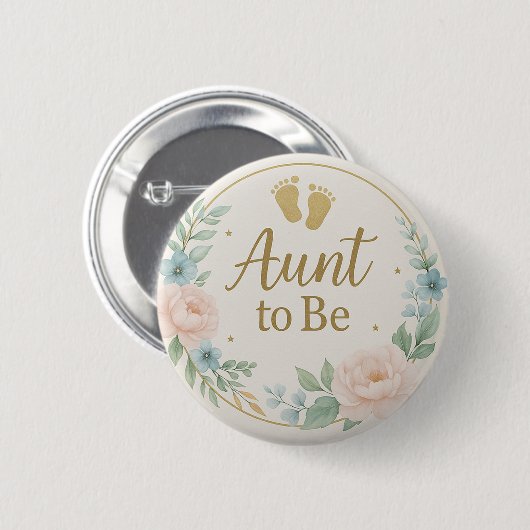 Modern Floral Pastel Aunt to Be Button (Voorkant /achterkant)
