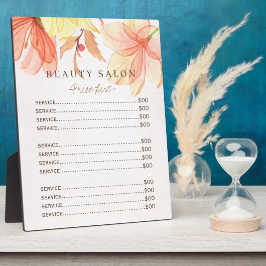 Modern floral pastel waterverf salon price list fotoplaat (Zijkant)