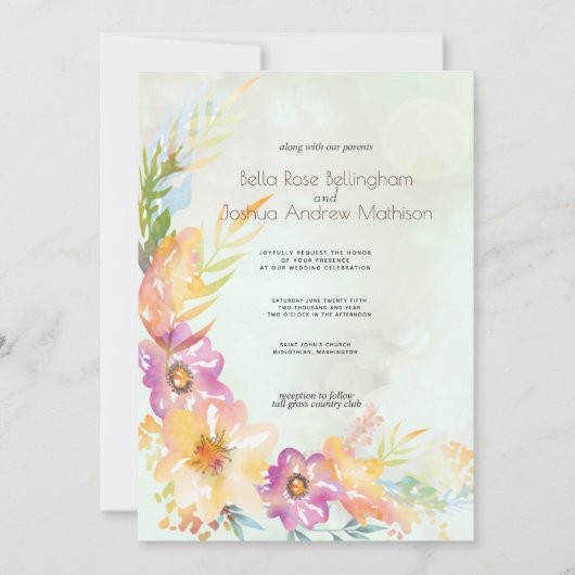 Modern Floral Pastel Wedding Kaart (Voorkant)
