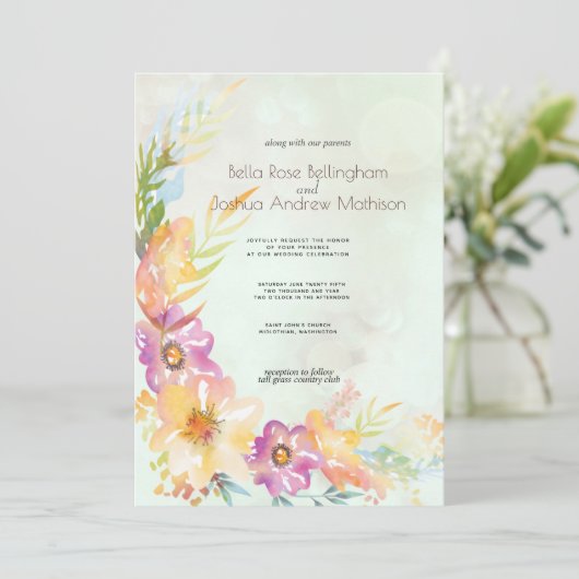 Modern Floral Pastel Wedding Kaart (Staand voorkant)