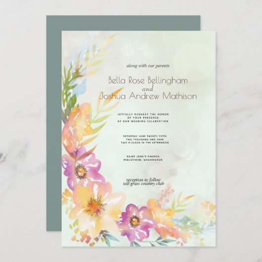 Modern Floral Pastel Wedding Kaart (Voorkant / Achterkant)