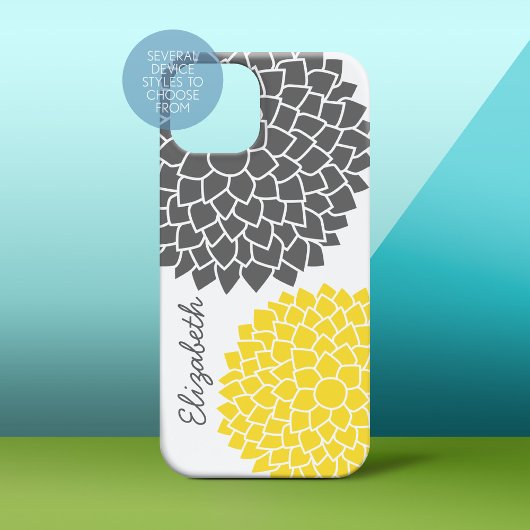 Modern Floral patroon - grijs en geel Case-Mate iPhone Case