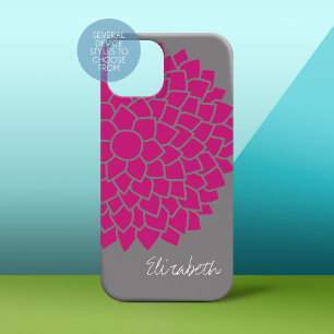 Modern Floral patroon - grijs en roze Case-Mate iPhone Case
