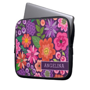 Modern Floral Patroon met de naam van de Douane of Laptop Sleeve