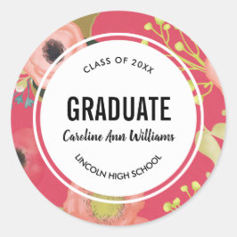 Modern Floral Pattern Afstuderen Ronde Sticker