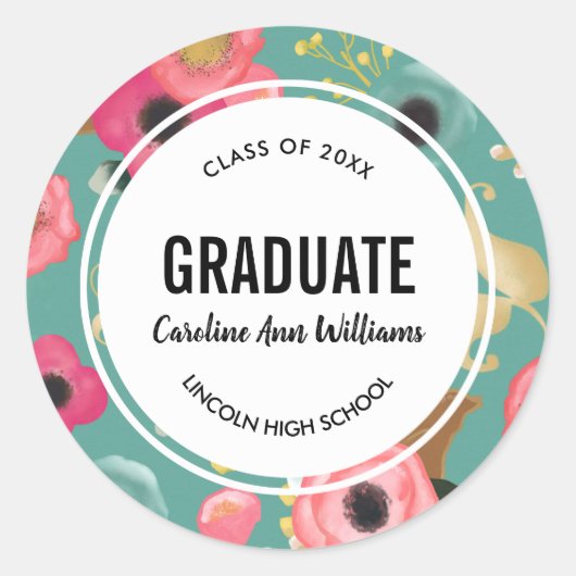 Modern Floral Pattern Afstuderen Ronde Sticker (Voorkant)