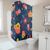 Modern Floral Pattern Bold Blue Coral Douchegordijn (In situ)