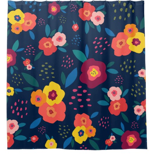 Modern Floral Pattern Bold Blue Coral Douchegordijn (Voorkant)