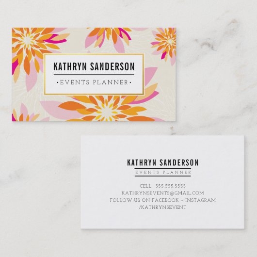 MODERN FLORAL PATTERN gouden logo bloem sinaasappe Visitekaartje (Voorkant / Achterkant)
