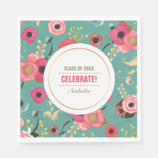 Modern Floral Pattern Graduation Party Paper Servet (Voorkant)