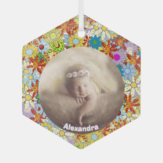 Modern Floral Pattern Heldere kleuren Glas Ornament (Voorkant)