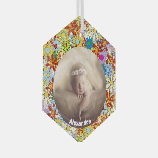 Modern Floral Pattern Heldere kleuren Glas Ornament (Voorkant Rechts)