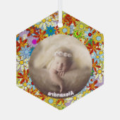 Modern Floral Pattern Heldere kleuren Glas Ornament (Achterkant)