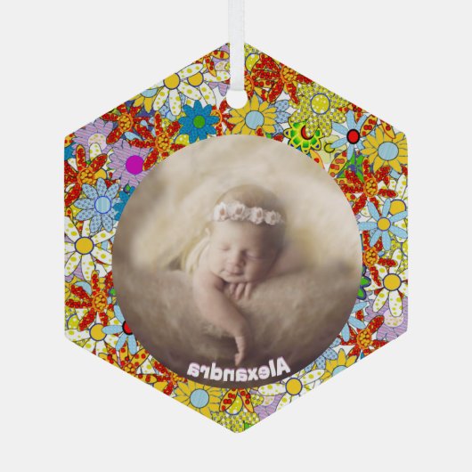 Modern Floral Pattern Heldere kleuren Glas Ornament (Achterkant)