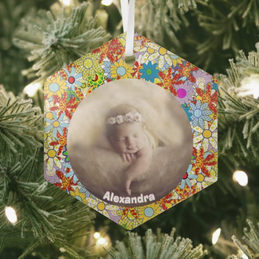 Modern Floral Pattern Heldere kleuren Glas Ornament (Insitu)