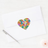 Modern Floral Pattern Heldere kleuren Hart Sticker (Envelop)