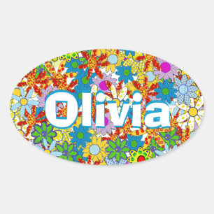 Modern Floral Pattern Heldere kleuren Ovale Sticker