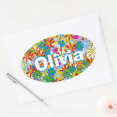 Modern Floral Pattern Heldere kleuren Ovale Sticker (Envelop)
