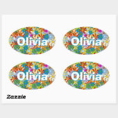 Modern Floral Pattern Heldere kleuren Ovale Sticker (Vel)